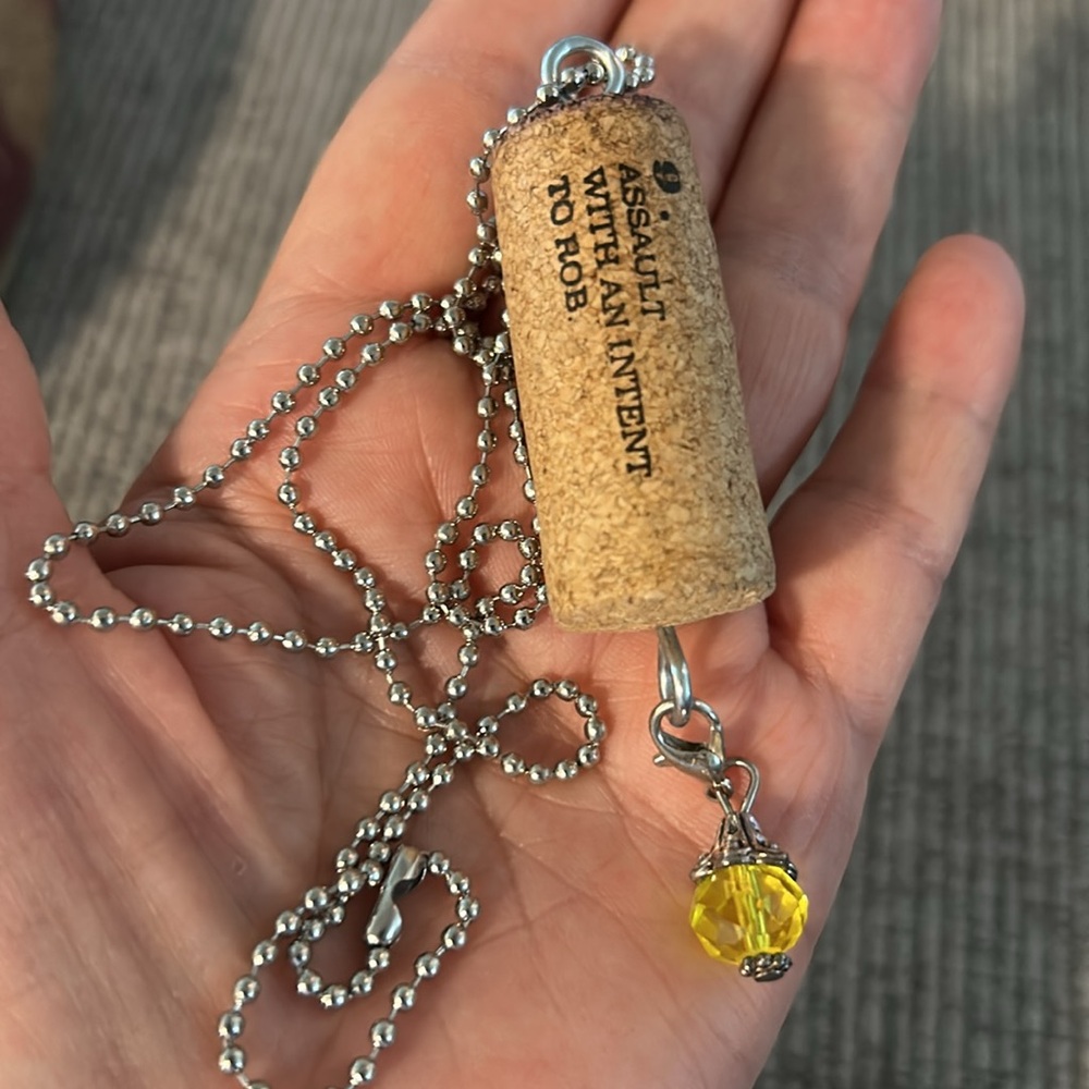 5/$15 19 crimes wine cork Necklace yellow Gemstone charm NEW